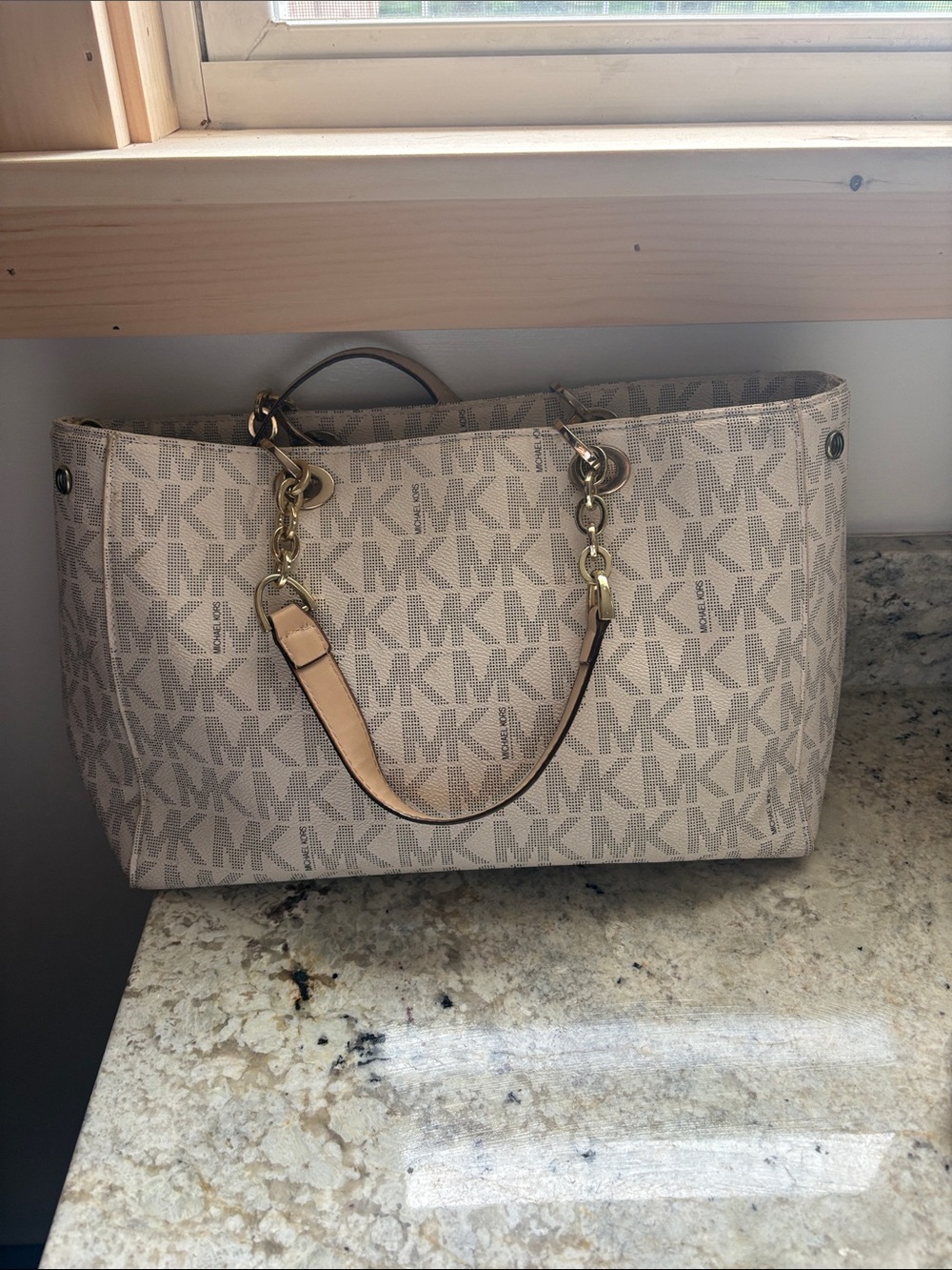 Michael Kors Signature Logo Tote in Beige and Gold